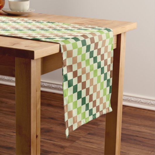Earthy rainbow diagonal checkerboard pattern korte tafelloper (Voorbeeld)