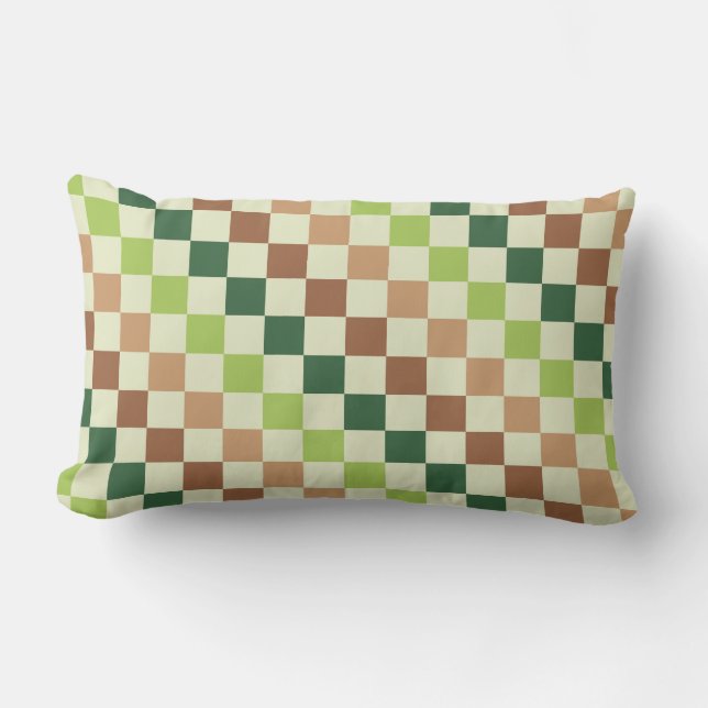 Earthy rainbow diagonal checkerboard pattern kussen (Voorkant)