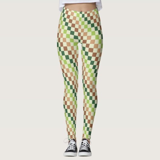 Earthy rainbow diagonal checkerboard pattern leggings (Voorkant)