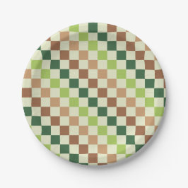 Earthy rainbow diagonal checkerboard pattern papieren bordje