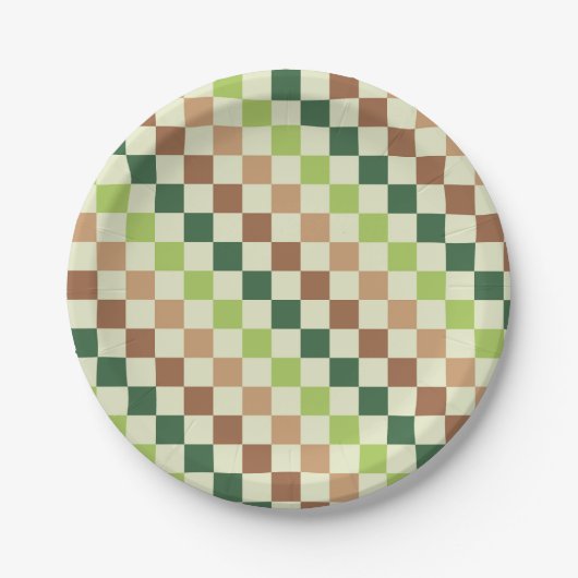 Earthy rainbow diagonal checkerboard pattern papieren bordje (Voorkant)