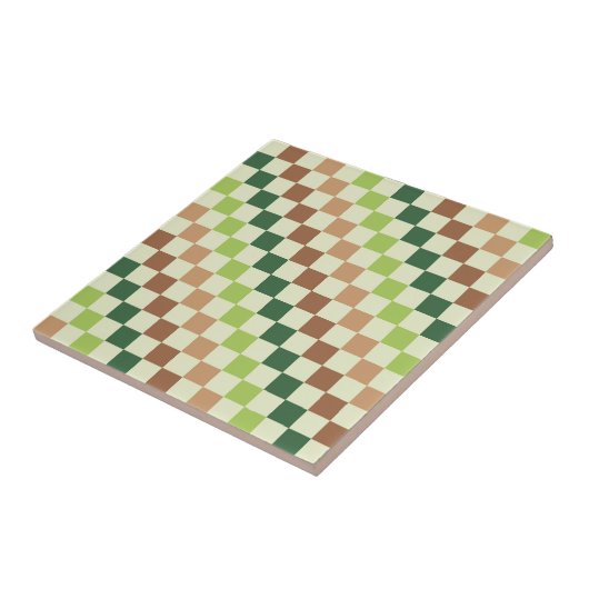 Earthy rainbow diagonal checkerboard pattern tegeltje (Zijkant)