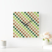 Earthy rainbow diagonal checkerboard pattern vierkante klok (Huis)