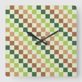 Earthy rainbow diagonal checkerboard pattern vierkante klok