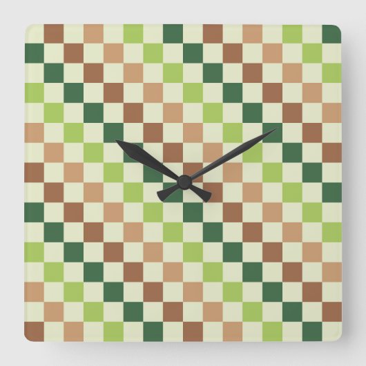 Earthy rainbow diagonal checkerboard pattern vierkante klok (Voorkant)