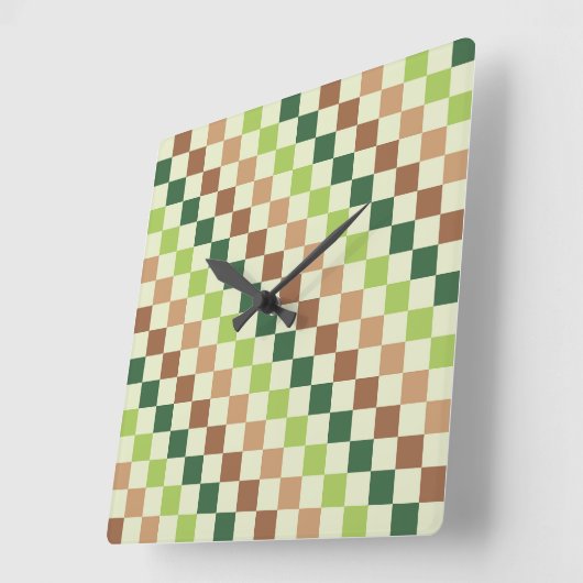 Earthy rainbow diagonal checkerboard pattern vierkante klok (Hoek)