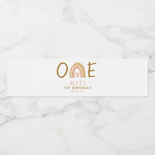 Earthy Rainbow Girl 1e verjaardag Waterfles Etiket (Enkel label)