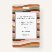 Earthy Retro Wavy Stripe Employee Photo ID  Badge (Achterkant)