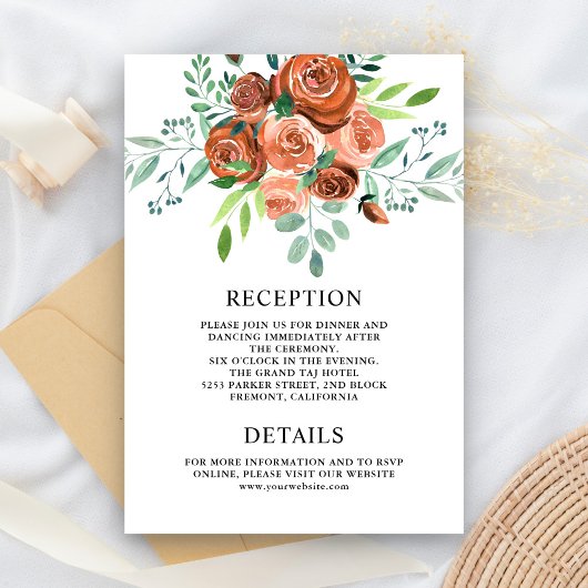 Earthy Rozen Terracotta Floral Wedding Details Informatiekaartje