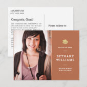 Earthy Rust Oranje Modern Photo Afstuderen Briefkaart (Voorkant / Achterkant)