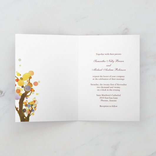 Earthy Rustic Trees Folded Wedding Uitnodiging (Binnen)