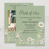 Earthy Sage & Botanical Greenery Graduation Kaart (Voorkant / Achterkant)