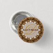 Earthy Satin+Lace Wedding Monogram Button (Voorkant /achterkant)
