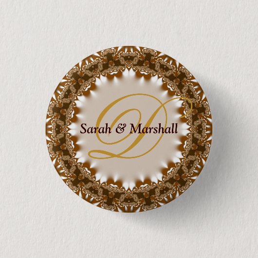 Earthy Satin+Lace Wedding Monogram Button (Voorkant)