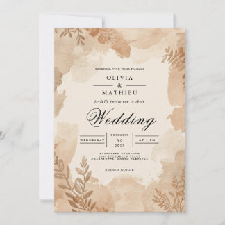 Earthy Sepia Blossom Wedding Kaart