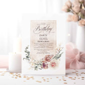 Earthy Shade Flowers Boho Elegant Birthday Party Kaart