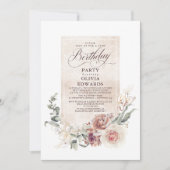 Earthy Shade Flowers Boho Elegant Birthday Party Kaart (Voorkant)