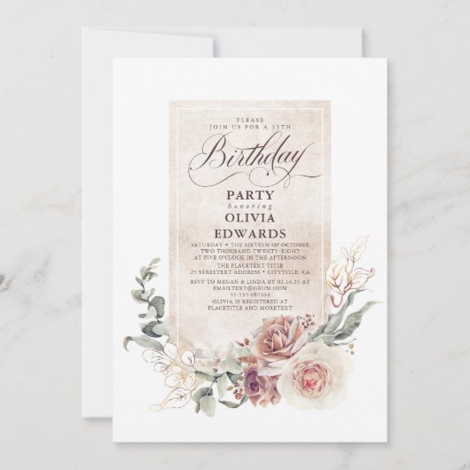 Earthy Shade Flowers Boho Elegant Birthday Party Kaart (Voorkant)