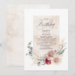 Earthy Shade Flowers Boho Elegant Birthday Party Kaart