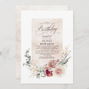 Earthy Shade Flowers Boho Elegant Birthday Party Kaart