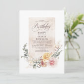Earthy Shade Flowers Boho Elegant Birthday Party Kaart (Staand voorkant)