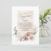 Earthy Shade Flowers Boho Elegant Engagement Party Kaart (Staand voorkant)