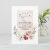 Earthy Shade Flowers Boho Elegant Engagement Party Kaart (Staand voorkant)