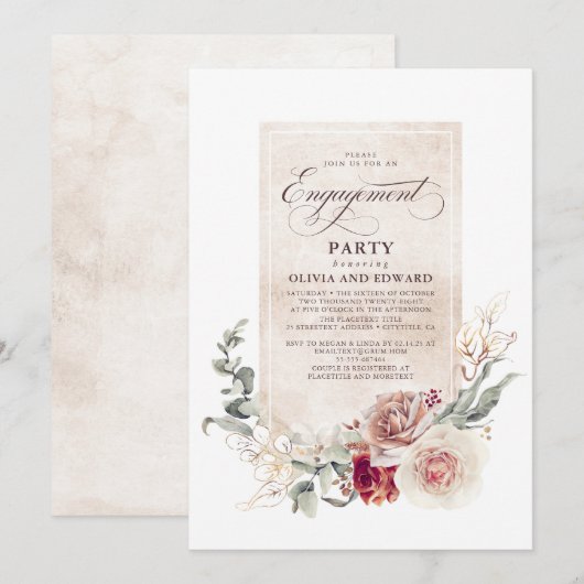 Earthy Shade Flowers Boho Elegant Engagement Party Kaart (Voorkant / Achterkant)