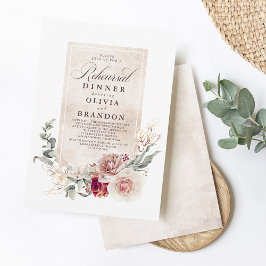 Earthy Shade Flowers Boho Elegant Rehearsal Dinner Kaart