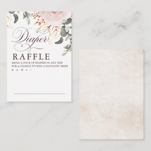 Earthy Shade Flowers Diaper Raffle Game Tickets Informatiekaartje (Voorkant / Achterkant)
