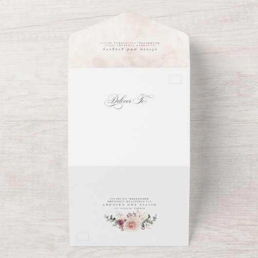 Earthy Shade Flowers Elegant Boho Wedding All In One Uitnodiging (Buitenkant)