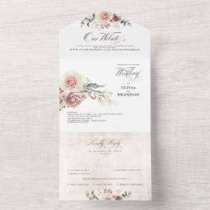 Earthy Shade Flowers Elegant Boho Wedding All In One Uitnodiging