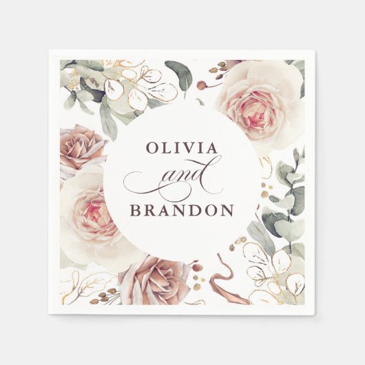 Earthy Shade Flowers Elegant Boho Wedding Servet (Voorkant)