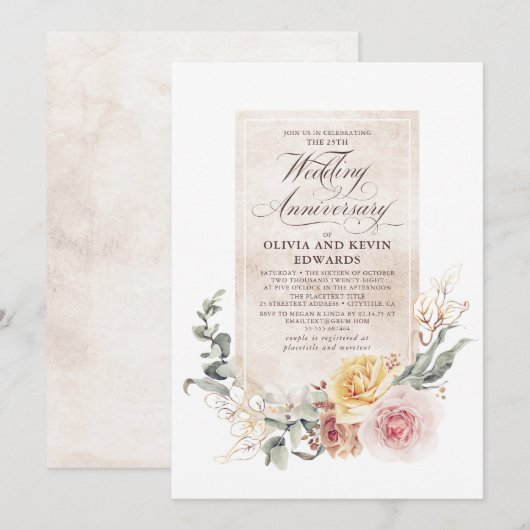 Earthy Shade Flowers Elegant Wedding Jubileum Kaart (Voorkant / Achterkant)