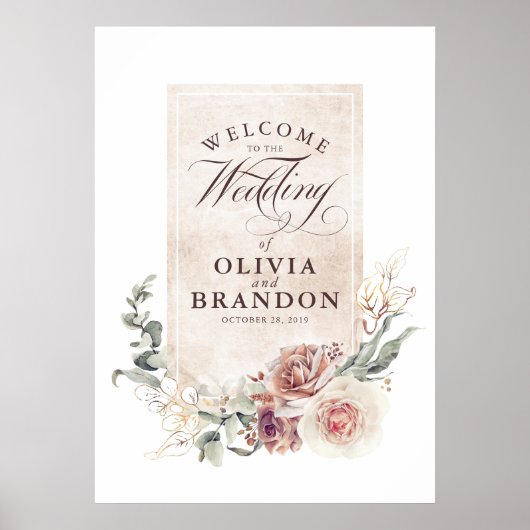 Earthy Shade Flowers Elegant Wedding Welcome Sign Poster (Voorkant)