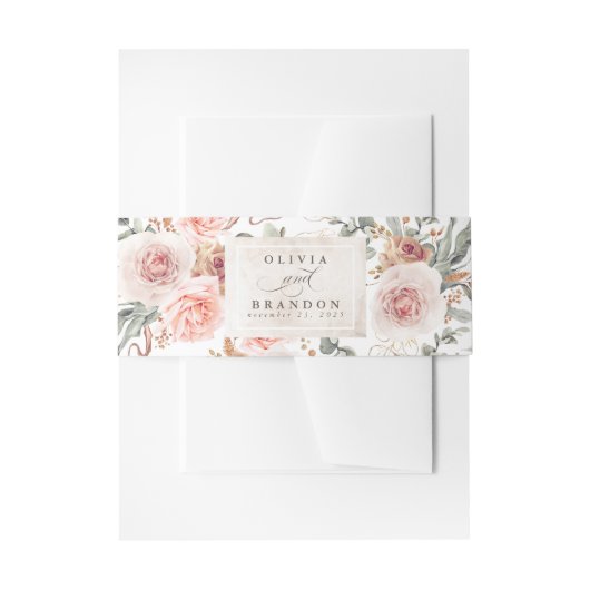 Earthy Shade Flowers Pattern Elegant Wedding Uitnodigingen Wikkel (Voorkant Voorbeeld)