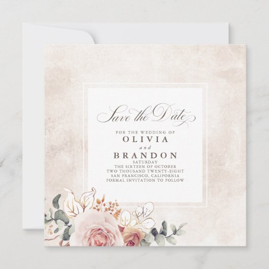 Earthy Shades Floral Elegant Save the Date Aankondiging (Voorkant)
