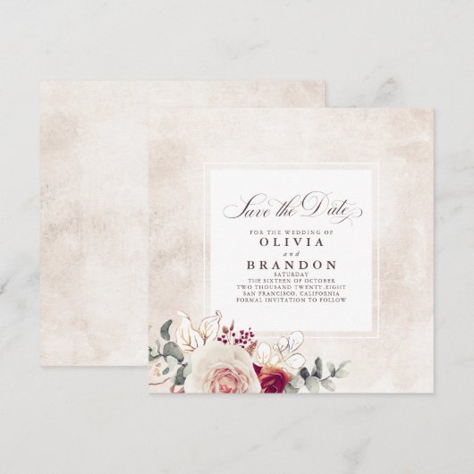 Earthy Shades Floral Elegant Save the Date Aankondiging (Voorkant / Achterkant)