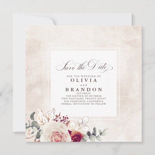 Earthy Shades Floral Elegant Save the Date Aankondiging (Voorkant)