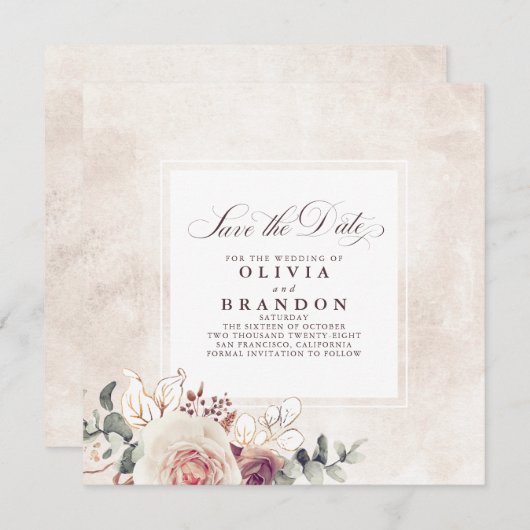 Earthy Shades Floral Elegant Save the Date Aankondiging (Voorkant / Achterkant)