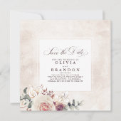 Earthy Shades Floral Elegant Save the Date Aankondiging (Voorkant)