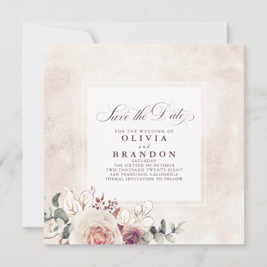 Earthy Shades Floral Elegant Save the Date Aankondiging (Voorkant)