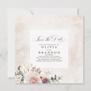 Earthy Shades Floral Elegant Save the Date Aankondiging