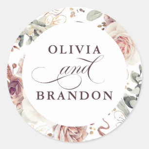Earthy Shades Floral Elegant Wedding Ronde Sticker