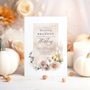 Earthy Shades Floral Pumpkins Boho Fall Wedding Kaart