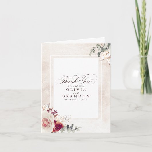 Earthy Shades Floral Wedding Bedankt (Voorkant)