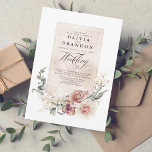 Earthy Shades Flowers Boho Elegant Wedding Kaart<br><div class="desc">Deze elegante huwelijksuitnodiging met zijn natuurlijke aardekleurige kleurenpalet en het geavanceerde botanische waterverf bloemen ontwerp is een perfecte manier om je vrienden en familie uit te nodigen om je speciale dag te vieren. De chic bohemian scripttypografie geeft het een extra zoete aanraking. De zachte pastelkleuren van deze uitnodiging zijn een...</div>