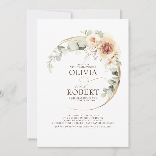 Earthy Shades Flowers Boho Elegant Wedding Kaart (Voorkant)