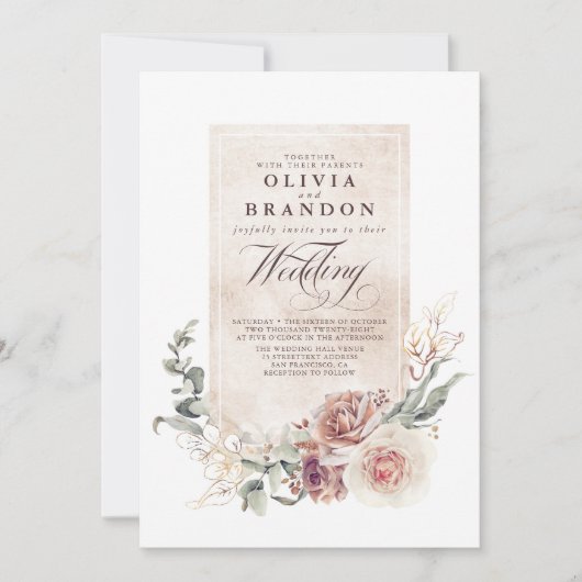 Earthy Shades Flowers Boho Elegant Wedding Kaart (Voorkant)