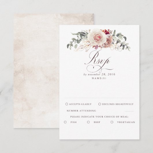 Earthy Shades Foliage Boho Wedding RSVP Kaartje (Voorkant / Achterkant)